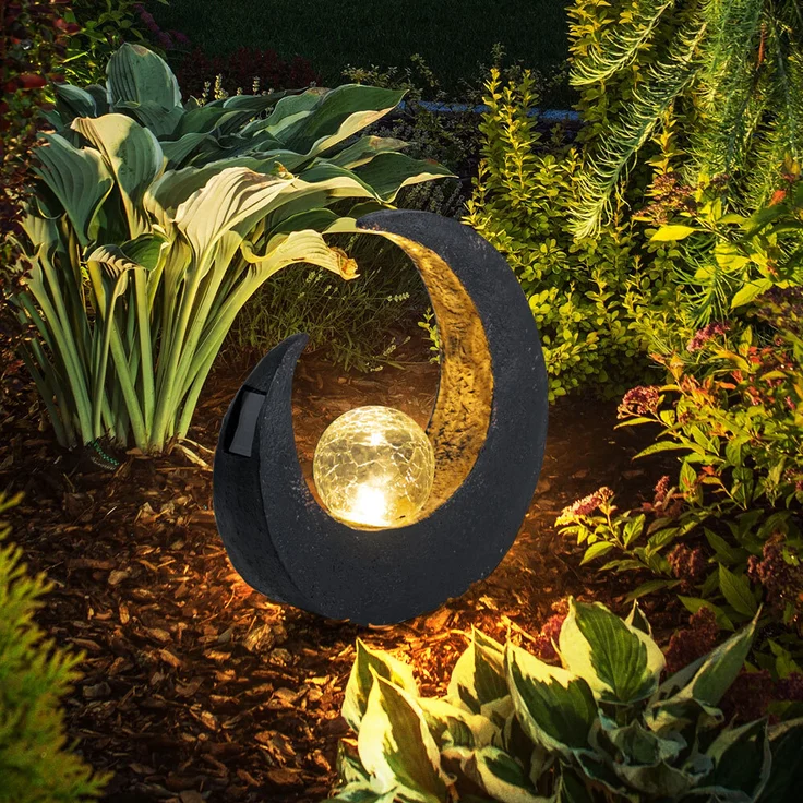 LED Solarlampe, Halbmond, schwarz gold, Glaskugel, H 30,5 cm – Bild 9