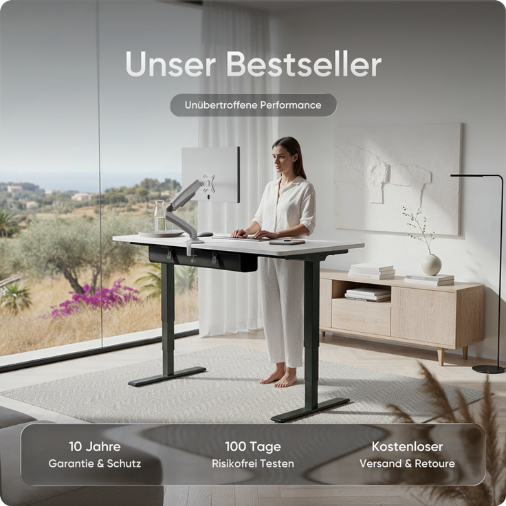 DESKSPACE PRO Plus Elektrisch höhenverstellbarer Schreibtisch, 140x70 cm Stehpult mit Memory-Funktion, Weiße Tischplatte, Schwarzes Gestell – Bild 2