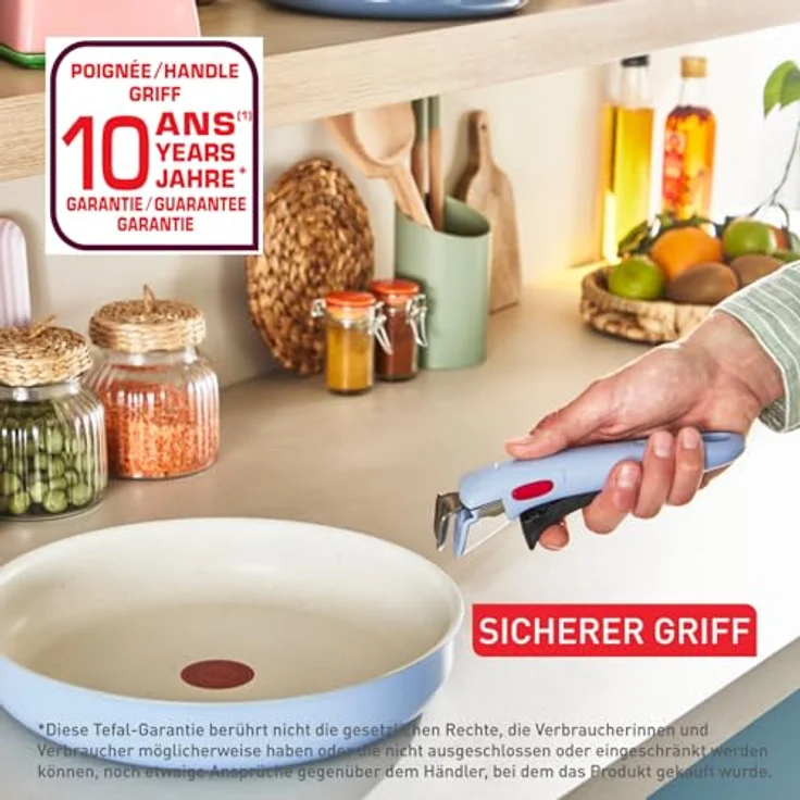 Tefal Ingenio Serenity Kochgeschirr-Set 11-teilig, Mineralia Antihaftversiegelung, platzsparend, stapelbar, für alle Herdarten, spülmaschinengeeignet, Calm Blue, L827SB04 – Bild 8