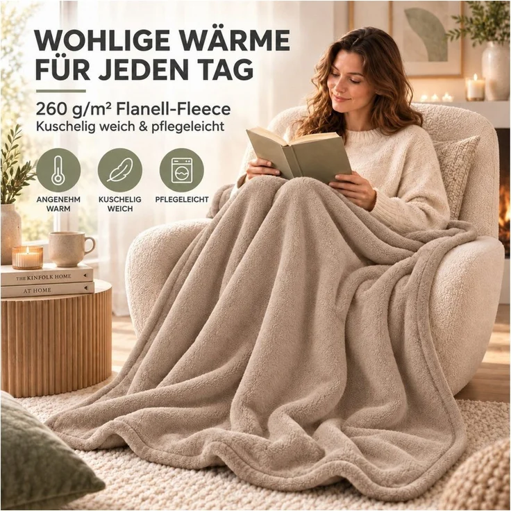 Wohndecke Kuscheldecke 260 g/m², flauschige Wohndecke, Fleecedecke, Oeko-Tex, Komfortec – Bild 4