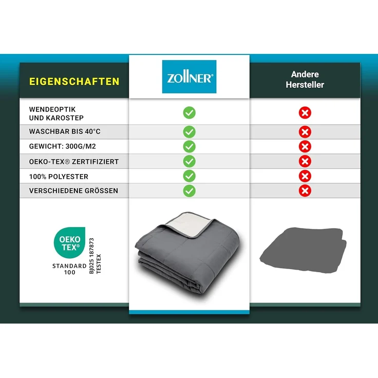 ZOLLNER Tagesdecke/Bettüberwurf, 100% Polyester, Grau, 220x260cm – Bild 5