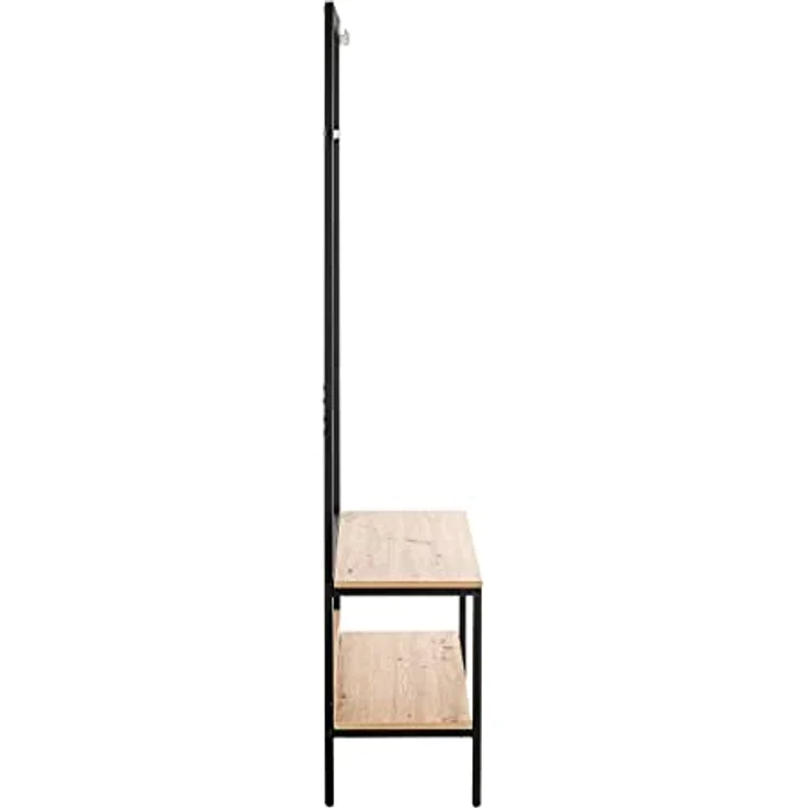 XXXL Garderobe, Schwarz und Eiche, Industrial-Design mit 5 Haken und Kleiderstange, 80x180x35 cm – Bild 3