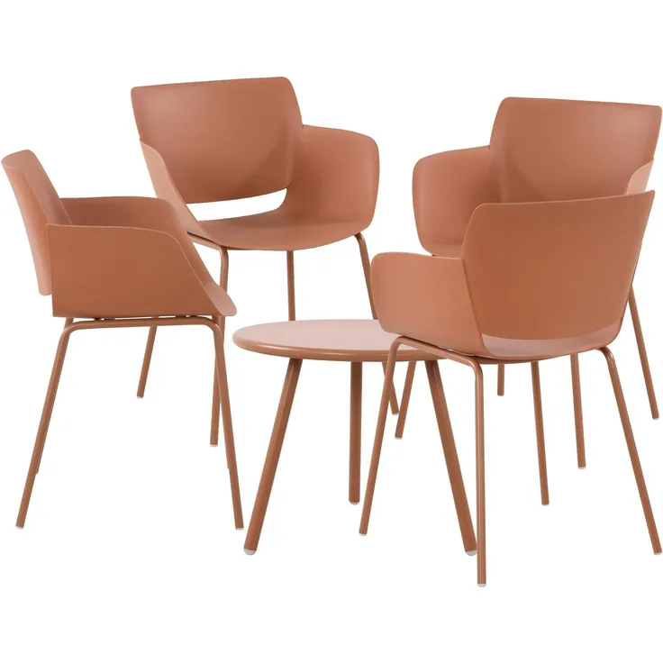 CLP Sitzgruppe Minota Set Tisch Minot Stühle Alpena wetterfest und UV-beständig,terracotta 4 Stühle