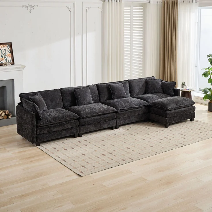 ZUBALIYA Sofa mit LED - Beleuchtung, mit Chenille - Bezug, mit Cordbezug, modular aufgebaut, aus Chenille, für Wohnzimmer und Apartments – Bild 9