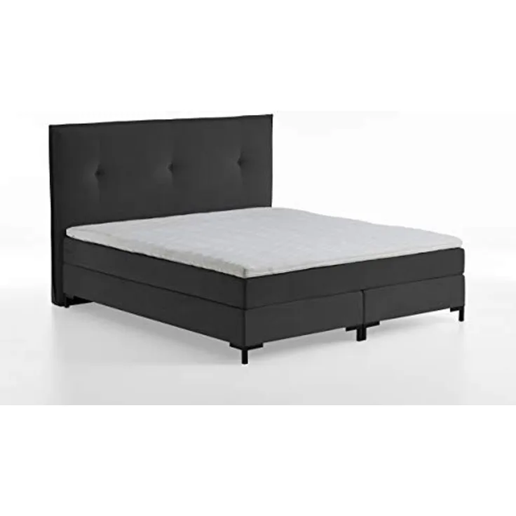 Atlantic Home Collection Romy Boxspringbett mit modernem Kopfteil, Taschenfederkernmatratze, Härtegrad 3, inklusive Topper, Anthrazit, 160x200 cm