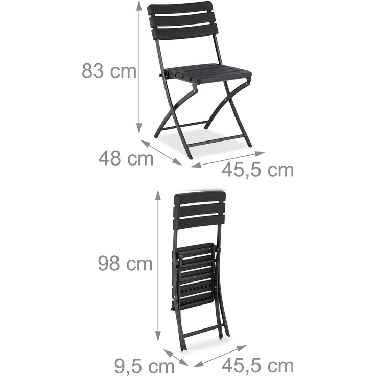 Relaxdays Balkonmöbel-Set, 3-tlg, in Holzoptik, Kunststoff / Stahl schwarz, 74 x 61 x 61 cm – Bild 8