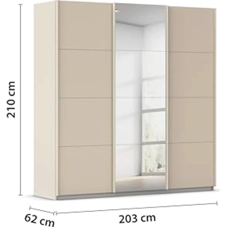 Rauch Möbel Kulmbach, Kleiderschrank mit Schwebetüren für Schlafzimmer, Kinderzimmer, Jugendzimmer, Garderobe, Flur, 3-türig, mit Spiegel, Zubehör Classic, Farbe Beige, Breite 203 cm – Bild 3