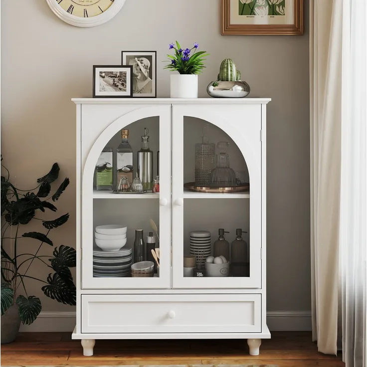 DESVIAE Sideboard Weiß aus MDF/Glas – 71x98,5x38 cm – Glastüren, Schublade