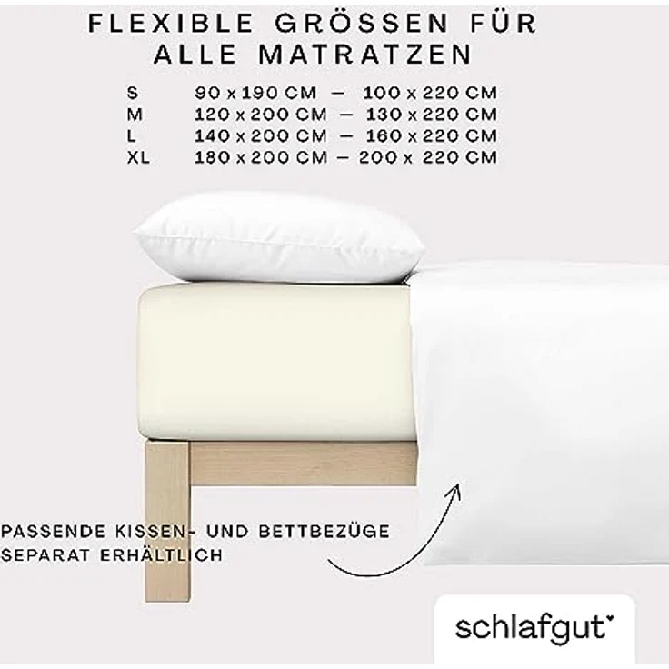 Schlafgut 'Pure' Spannbettlaken, Gummizug: rundum, für Matratzen bis 30cm Höhe, Bio-Baumwolle mit Elasthan, Yellow Light, M 120x200cm - 130x220cm – Bild 4