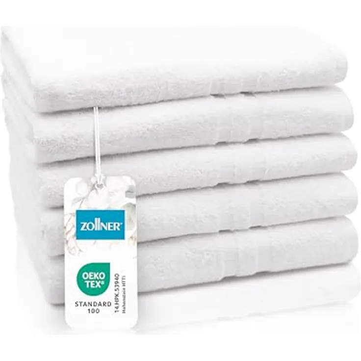 Zollner Duschtücher, 70x140 cm, Weiß, 100% Baumwolle, Oeko-Tex® Standard 100, 450 g/m², waschbar bis 95 °C