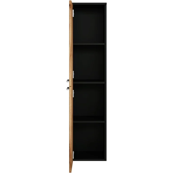 Badezimmerschrank Saturnus 35 x 35 x 130 cm - Schwarz mit eiche - hoher Hängeschrank mit 2 Türen – Bild 2