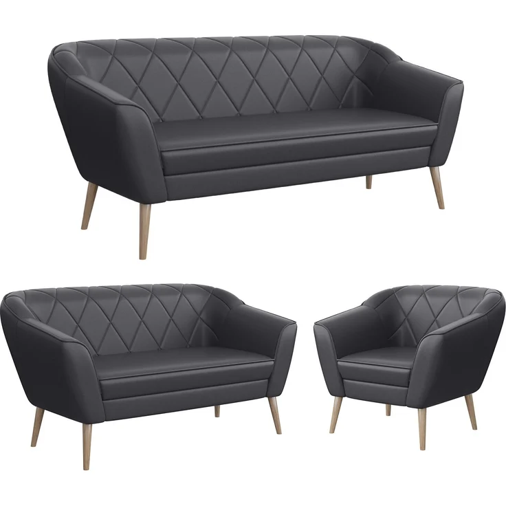 MEBLINI Sofa-Set GISELA 3+2+1 - Grau Kunstleder - für Wohnzimmer - Mini Lounge für sechs Personen - Küchensofa - Sofa Klein - Sitzgarnitur - Polstergarnitur - Sofagarnituren – Bild 1