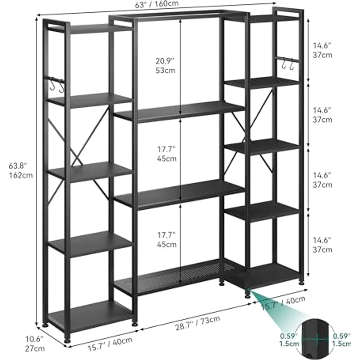 YITAHOME Industrielles Bücherregal 73 cm breit, Stehend Offen Aus Holz Und Metallrahmen Mit 13 Regalen, Präsentationsregal Für Wohnzimmer, Heimbüro, Schwarz – Bild 3