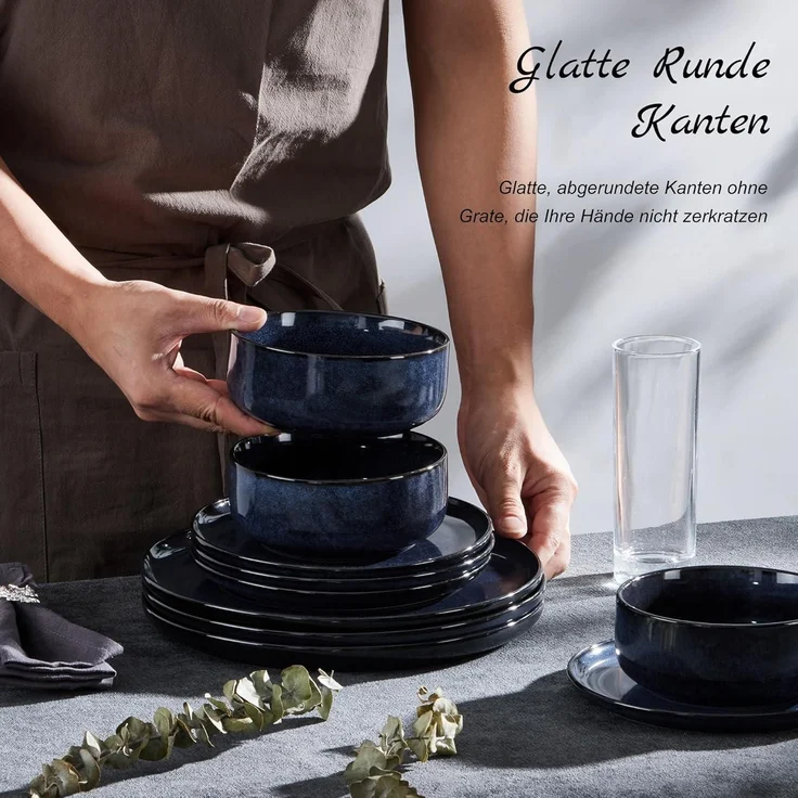 Homikit 18-tlg Steinzeug Geschirr Set Universum Blau, Mikrowellen- und – Bild 6
