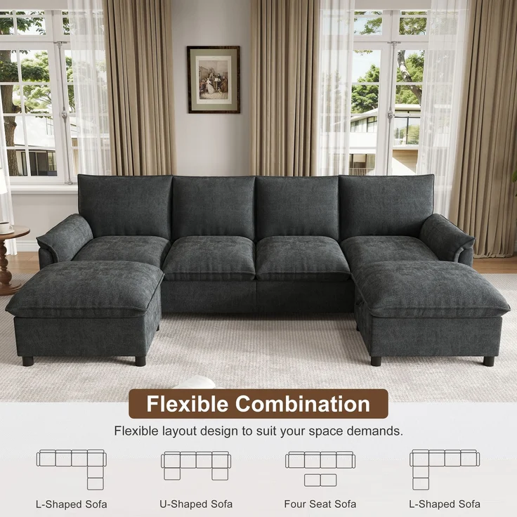 ZUBALIYA Ecksofa 64x46.5 cm, mit Stauraum, mit Ablageflächen, mit Chenille - Bezug, mit breiten Armlehnen, Schwarz – Bild 24