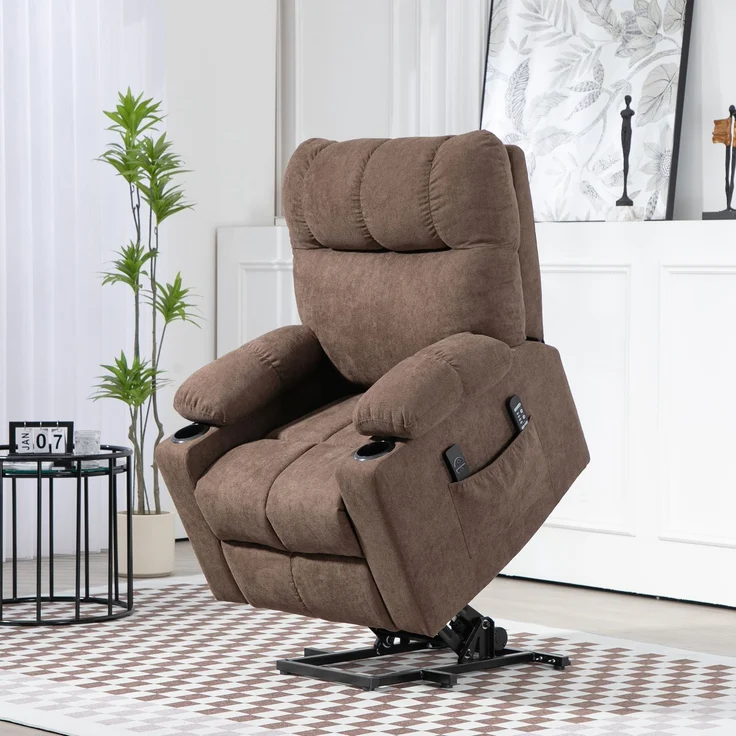 HOMCOM Sessel mit Aufstehhilfe, Polyester, Metall, Braun, 91L x 95B x 109H cm – Bild 2