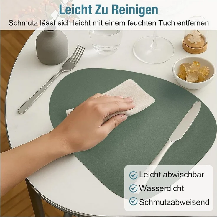 Youyijia Platzset Tischsets abwaschbar oval – 6 Platzsets in Lederoptik – Bild 4
