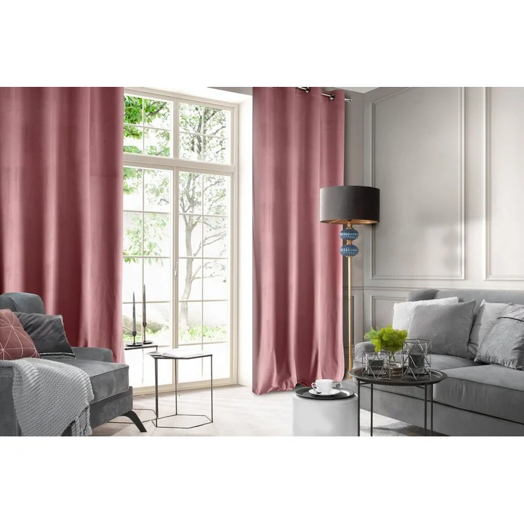 Design91 Samtvorhang, Ösen, Polyester dunkelrosa, 140x250 cm – Bild 5