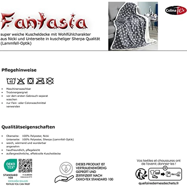 Wohndecke Fantasia Kuscheldecke Doubleface Flausch XXL 220x240cm Sandy grau, CelinaTex, allergikergeeignet,bügelfrei,flauschig,kuschelweich,mollig warm – Bild 6