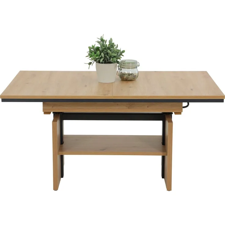 Hela Tische, Funktionscouchtisch Ingo, Holzwerkstoff melaminbeschichtet, Artisan Eiche-Dekor, ausziehbar 110-150cm, höhenverstellbar mit Lift 53-72cm