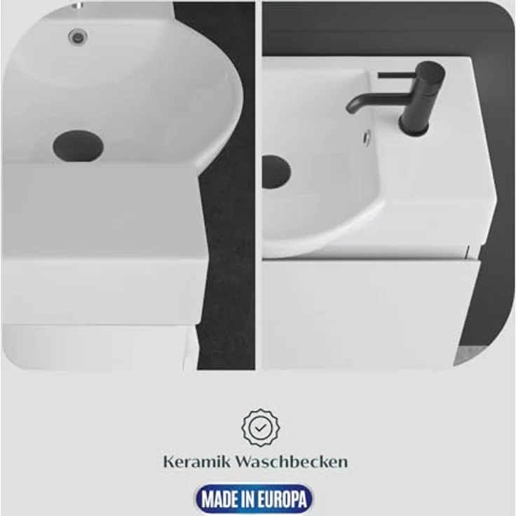 Alpenberger Badmöbel-Set Waschbecken mit Unterschrank 55 cm Breit, (Badezimmermöbel Waschtisch, Badschrank Schmal), Waschbeckenunterschrank mit Softclose – Bild 6