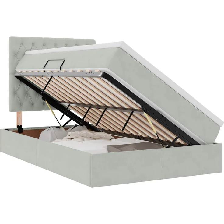vidaXL Aufbewahrungsbett mit Matratze Hellgrau 120 x 200 cm Samt 3372081 – Bild 2