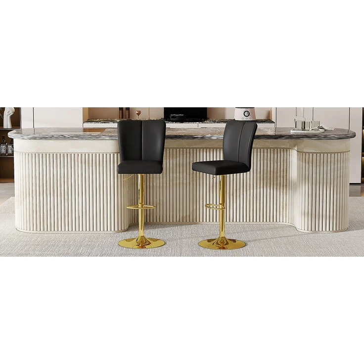 Höhenverstellbarer Barhocker im 2er-Set, 360° drehbar, Luxuriöser Barhocker im Schwarz-Gold-Design aus wasserabweisendem PU-Leder, geeignet für Kücheninseln, Verschiedene Farben erhältlich.--Schwarz + Gold--44.5x44x37cm--YOUDENOVA – Bild 9