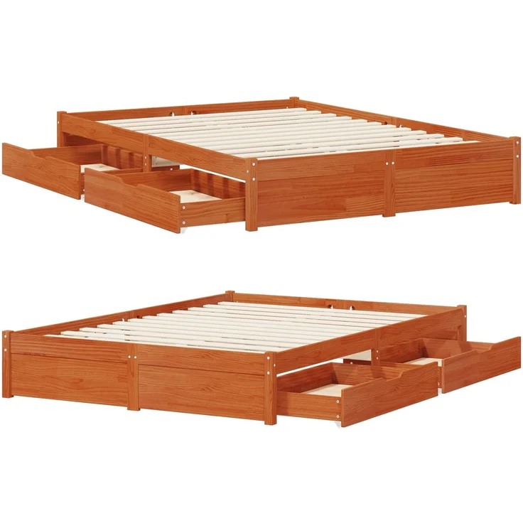vidaXL Bettrahmen mit Schubladen Wachsbraun Massivholz Kiefer 3423809 – Bild 9