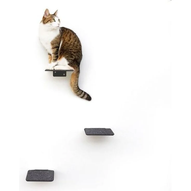 LucyBalu Katzen-Kletterwand Katzentreppe, Katzen Kletterwand, Katzenleiter, Katzenstufen, 3er Set, Pulverbeschichtetes Stahlblech mit Filzauflagen – Bild 4