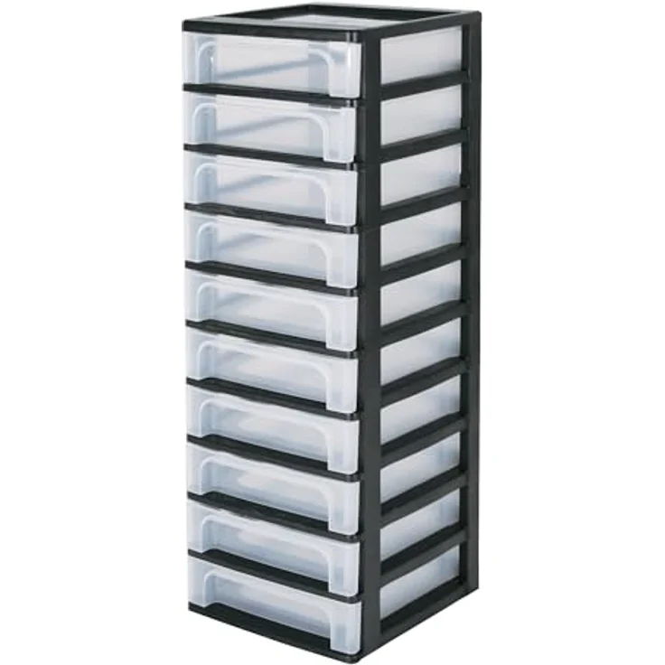 Iris Ohyama, Kunststoff Schubladenbox mit 10 tiefen Schubladen, Schwarz, Easy-Pull-System, A4, A5 & A6 Format, Schreibtisch Organizer für Büro, Schreibwaren, BPA-frei, Schubladenschrank, OCH-2100 – Bild 1