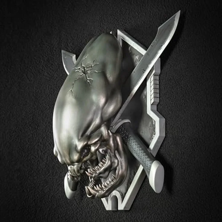 Dark Horse Halo Legendary Icon Skulptur, Grunt Sized Edition mit Elite-Schädel auf gekreuzten Kampfmessern, rotguss-grau, 25,4 cm hoch – Bild 4