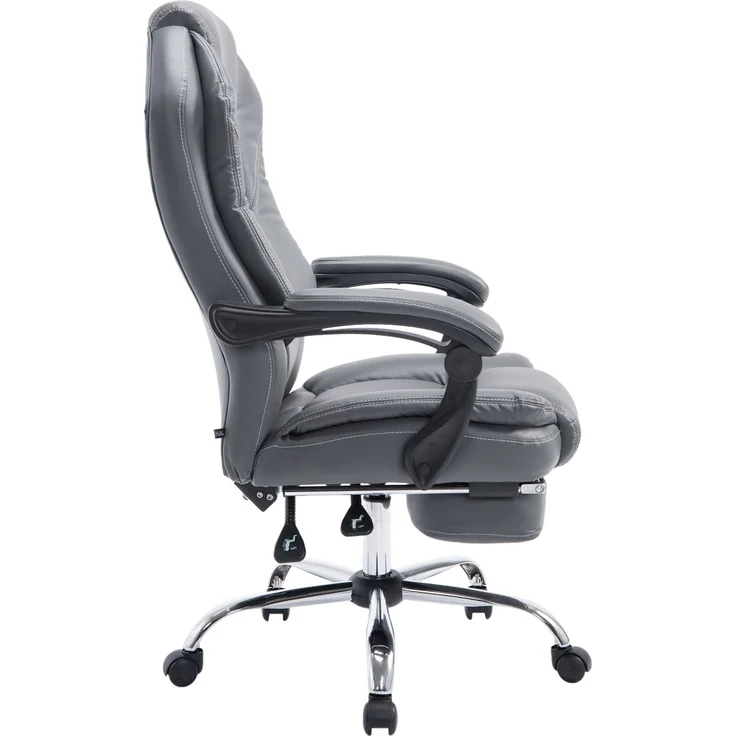 DELUKE® Bürostuhl MEDHA - 114x67x64, Grau Kunstleder Metall in Chromoptik Gestell ergonomische Bürostühle Homeoffice Stuhl mit Rollen – Bild 3