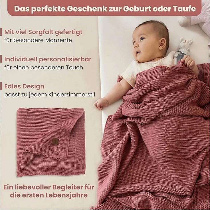 Babydecke Baby Strickdecke, Babydecke, Weich & Atmungsaktiv, 80x100cm, Rosa, Little Dedi – Bild 3