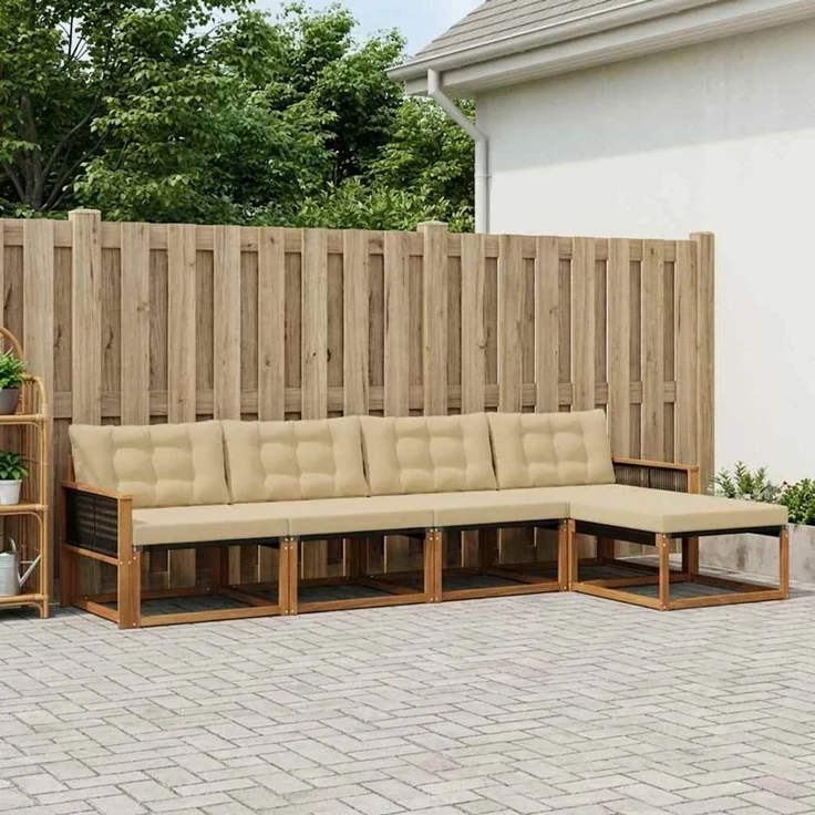 vidaXL Outdoor-Sofagarnitur 5 stk. 5-Sitzer Natur und Beige 3381361 – Bild 1