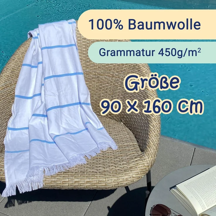 ZOLLNER Strandtuch - hautfreundliches und weiches Hamamtuch in 90x160 cm - waschbar bis 60°C – Bild 4