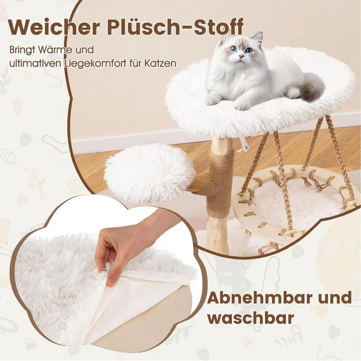 KOMFOTTEU Kratzbaum Katzenbaum, mit Hängeschaukel, Plüschplattform & Kratzsäulen – Bild 3