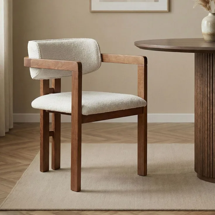 Modern Beech Wood Chair with Chenille Texture Fabric, Easy Clean, White & Walnut, 54 x 76 x 54 cm | Comfortable 5 cm Foam Seat, Perfect for Home Office & Contemporary Spaces