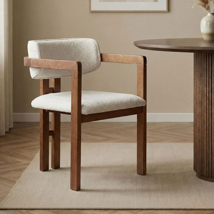Modern Beech Wood Chair with Chenille Texture Fabric, Easy Clean, White & Walnut, 54 x 76 x 54 cm | Comfortable 5 cm Foam Seat, Perfect for Home Office & Contemporary Spaces – Bild 1