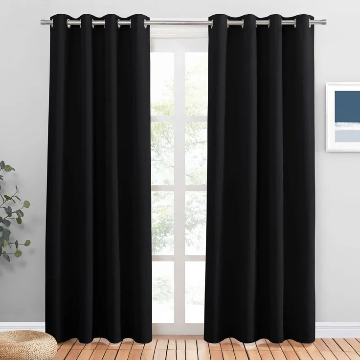 PONY DANCE Abdunkelnde Vorhänge mit Ösen Gardienen 2-Set H 210 x B 132 cm Schlafzimmer Gardinen und Vorhänge Schwarz Blickdicht Verdunklungsvorhänge | 2er Set, H210 x B132 cm, Schwarz, Verdunklungsvorhänge, für Schlafzimmer, Hitzeschutz, Blackout, Sich...