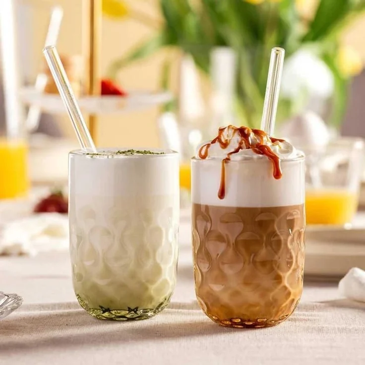Leonardo GOCCE Matcha Latte Glas (2) 390 ml mit Glastrinkhalm 6er Set – Bild 5