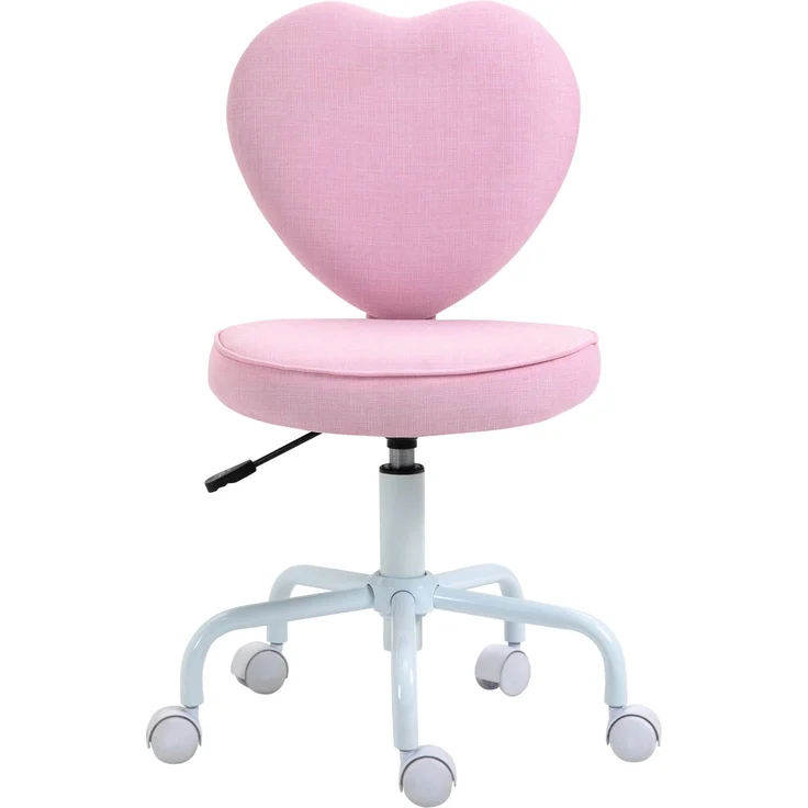 MELAYR, Drehstuhl, niedliches Herz-Design, höhenverstellbar, Stoffbezug in Leinenoptik, rosa, 42 x 50 x 79-89 – Bild 1