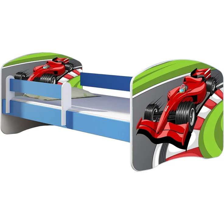 ACMA Kinderbett Jugendbett mit Einer Schublade und Matratze Blau mit Rausfallschutz Lattenrost II 140x70 160x80 180x80 (06 Formel 1, 180x80) – Bild 1