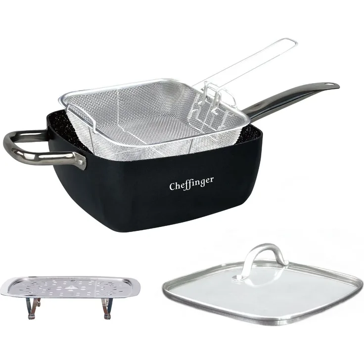 Multi Pfanne Induktion 4-teilig Antihaft 24 x 24 x 9,5 cm Antikratz Deckel Fritteuse Eckpfanne Bratpfanne schwarz
