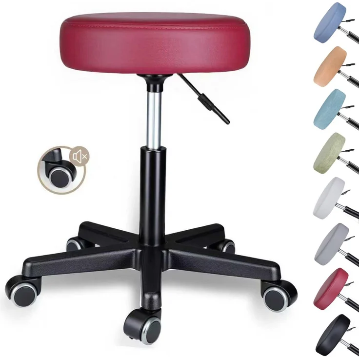 Zedelmaier Rollhocker höhenverstellbar, Bürohocker mit Gummirollen, 360° drehbar Hocker mit Rollen & 10 cm Polsterung, Sitzhocker Werkstatt, Drehhocker ergonomisch, Sitzhöhe 44–58 cm, Weinrot – Bild 1