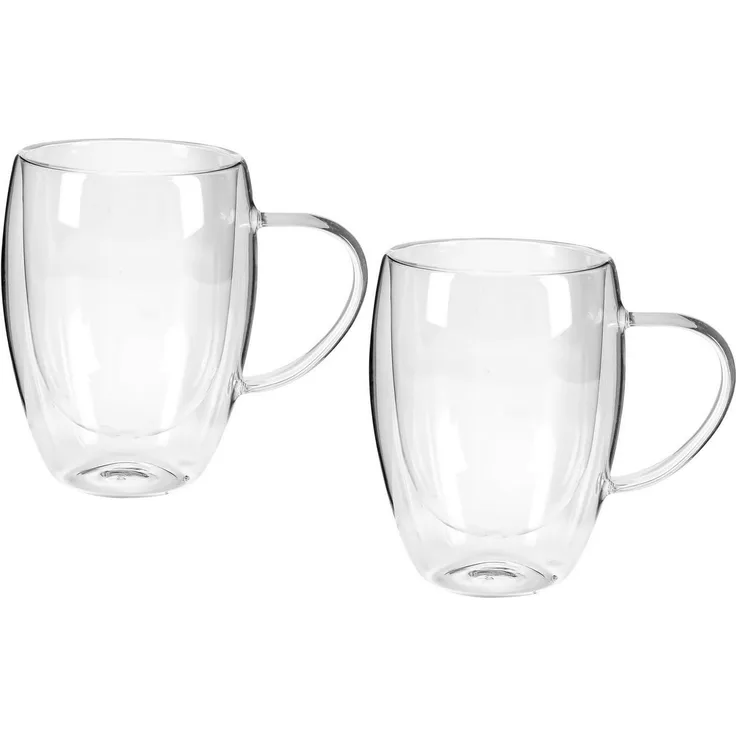 axentia Teeglas 2er Set Teegläser mit Hengel Henkelglas Trinkglas Trinkgläser, Borosilikatglas, doppelwandig isoliert, mit optischem Schwebe-Effekt