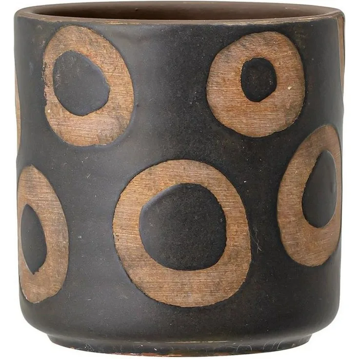 Bloomingville Blumentopf Avo, Ø 12 cm, terrakotta, schwarz mit braunen Kringeln, Übertopf, Dekotopf, dänisches Design