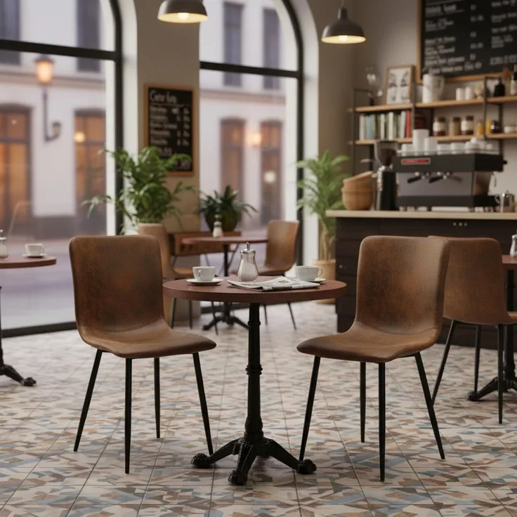 FurnitureR Gastronomie Stuhl Set 2er - Robust, Braun Veloursimitat, Metallkreuzgestell, Feste Höhe, Nicht stapelbar, Für Café & Bistro, Quadratische Rückenlehne