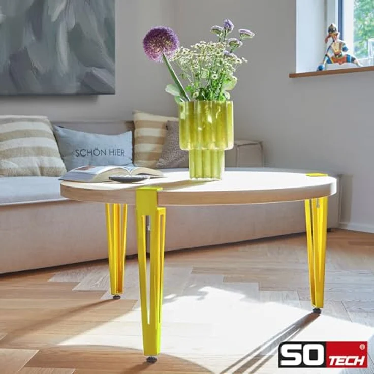 SO-TECH® Tischbein ColorLine in F-Form konisch zulaufend von 70 auf 40 mm, mit Klemmschraube (ohne Bohren) - gelb - Höhe 464 mm - 4x – Bild 4