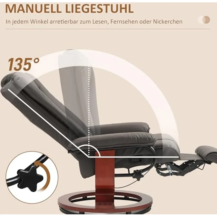HOMCOM Relaxsessel Drehbar Fernsehsessel mit Liegefunktion, Fußstütze (Liegesessel, 1-St, TV-Sessel), für Wohnzimmer, Schlafzimmer, Braun – Bild 4
