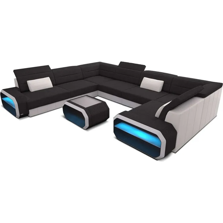 Stoff Wohnlandschaft Verona U-Form - Strukturstoff - Schwarz-Weiß - Links